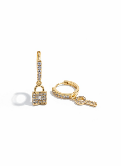 Boucle d’oreille cadenas et clef ( coloris or ou argent )
