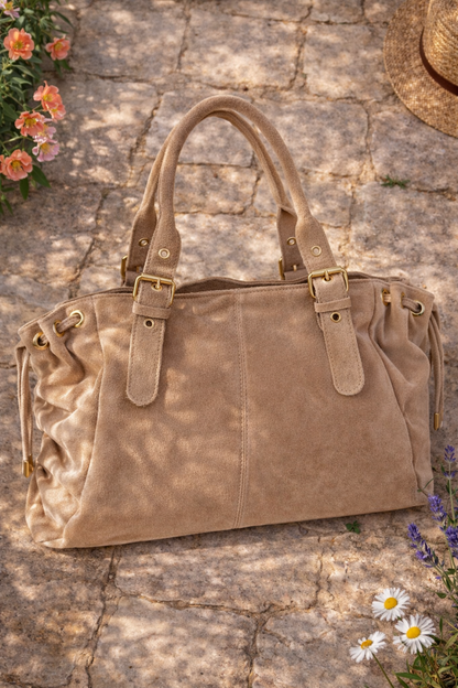 Sac Bowling en Cuir Nubuck – beige