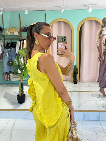 Top en coton loose ouvert dans le dos - jaune