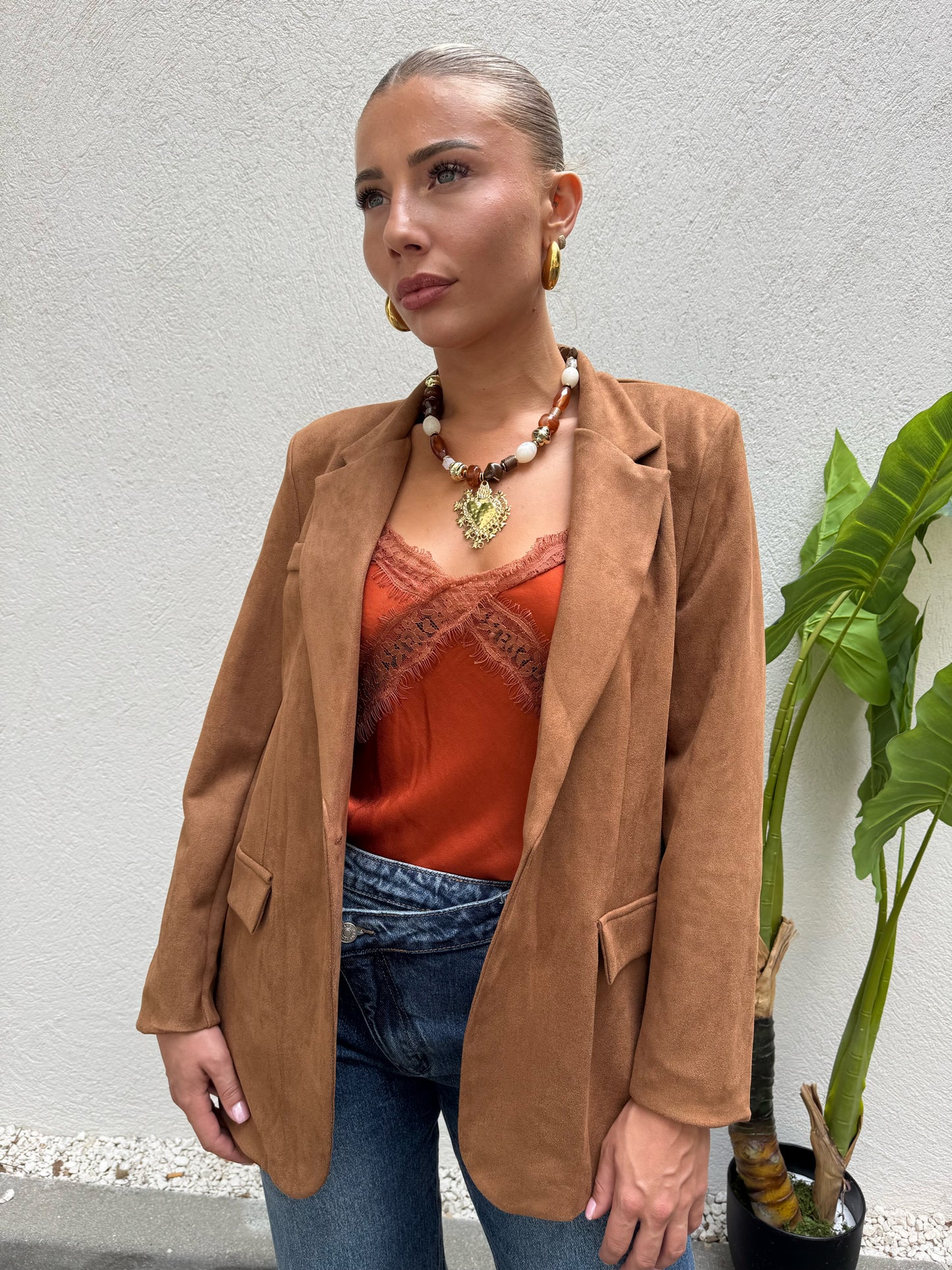 Veste façon nubuck camel
