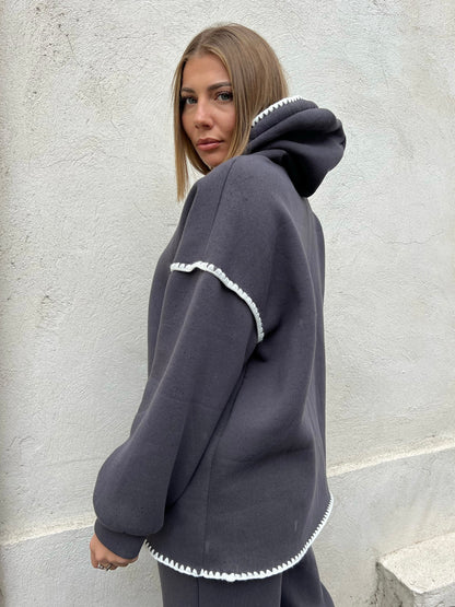 Sweat à capuche oversize a détails coutures coloris gris