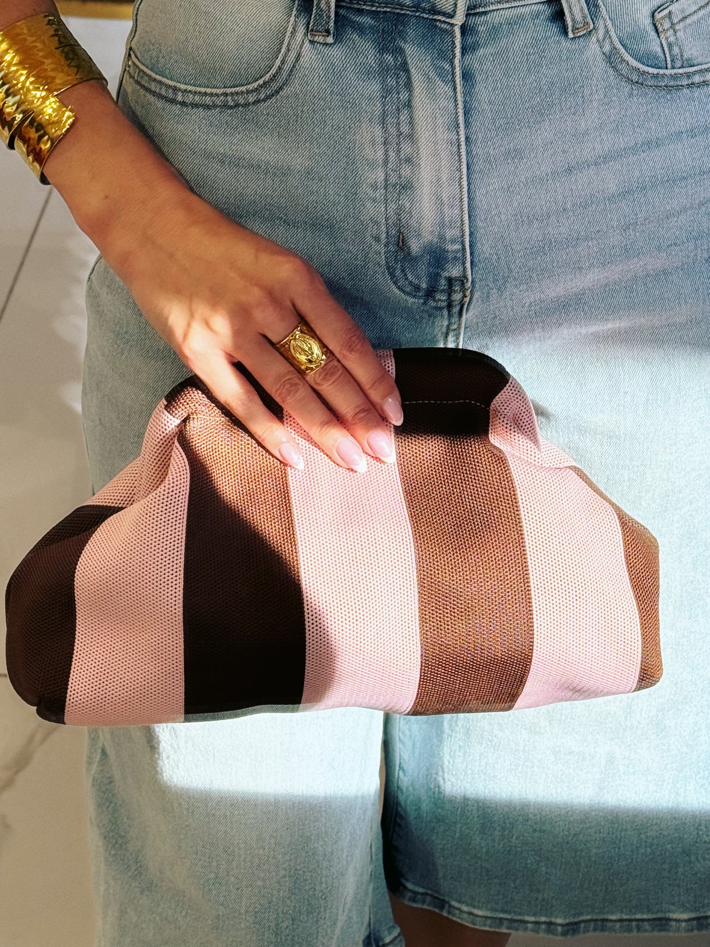 Pochette rose et marron