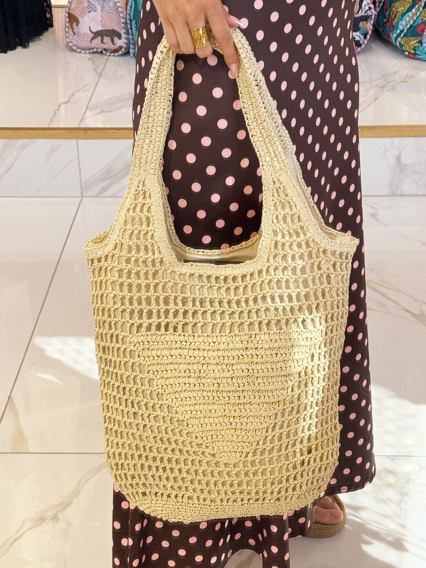 Sac d’été filet avec doublure coloris beige