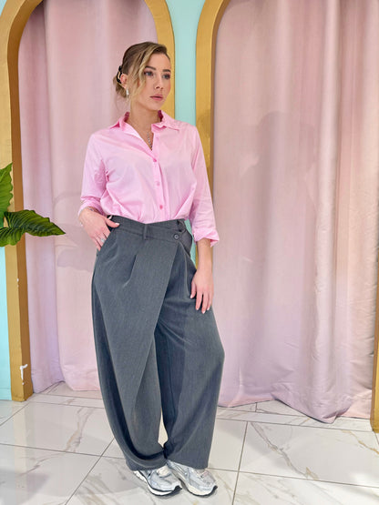 Chemise basique oversize unie rose pastel