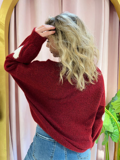 Pull doux à cœurs – bordeaux