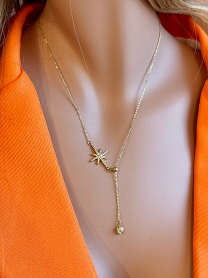 Collier étoile polaire avec pendentif long - Acier inoxydable réglable or