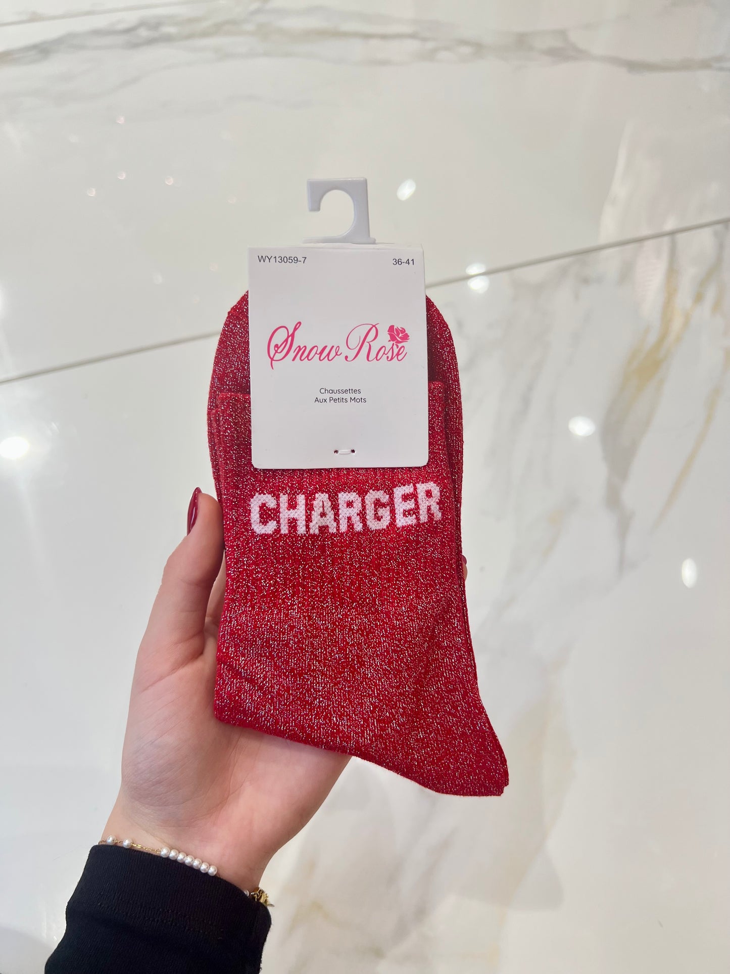 Chaussettes pailletées - message charger