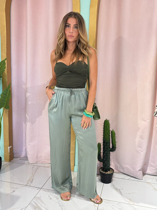 Pantalon Satiné fluide - kaki pastel