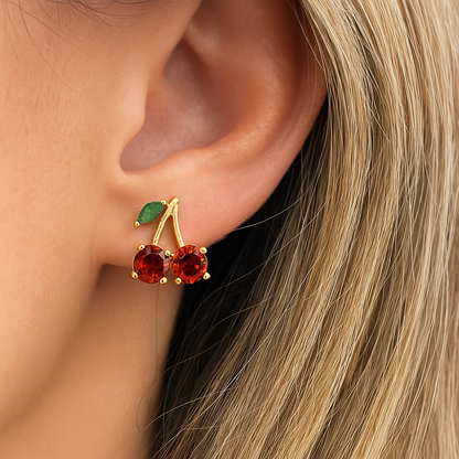 Boucle d’oreille puce cerise or