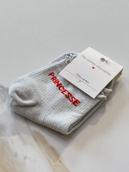 Chaussettes paillettes mile Mila - message princesse