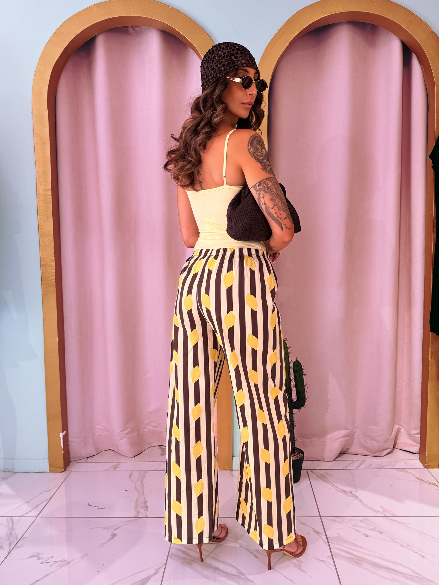 Pantalon rayé citron -choco & jaune