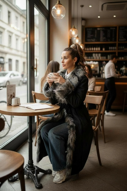 Manteau à fausse fourrure style 2000’s noir