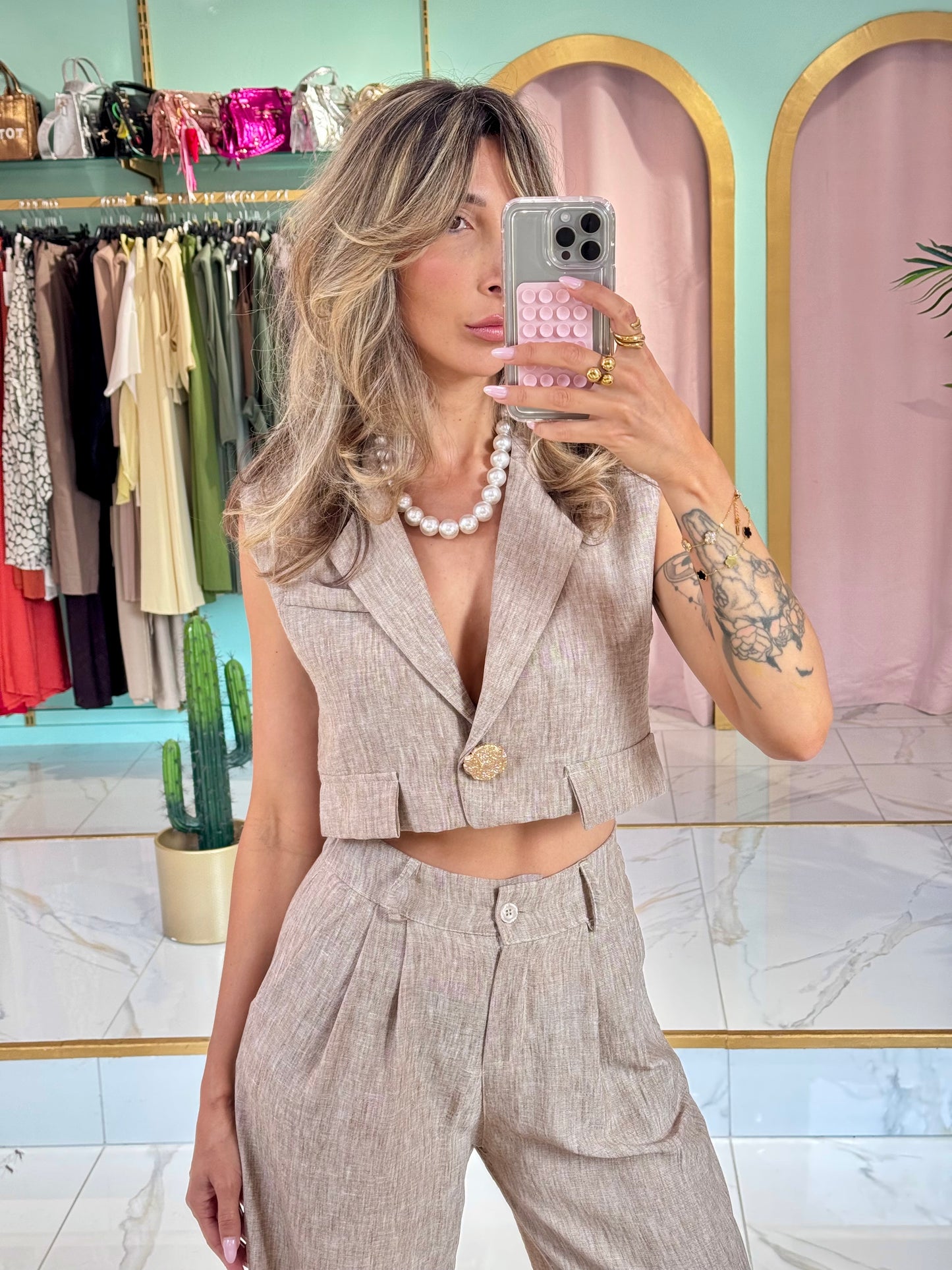 Ensemble tailleur texturé – naturel