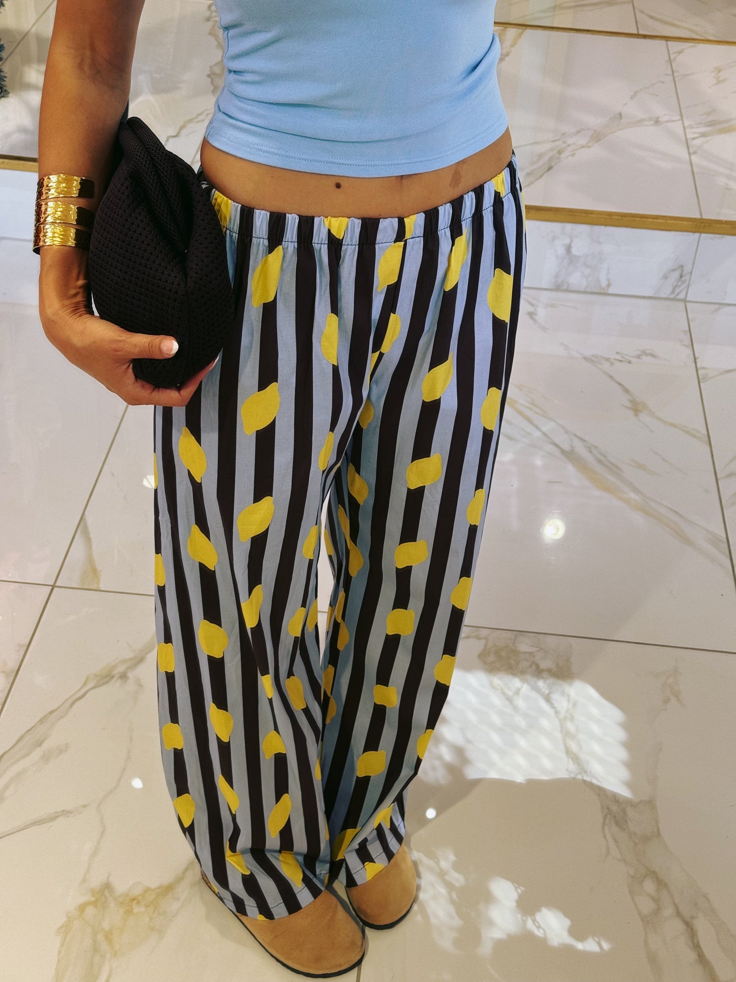 Pantalon rayé citron - bleu & marron