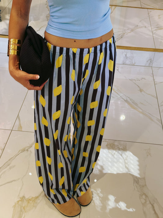 Pantalon rayé citron - bleu & marron