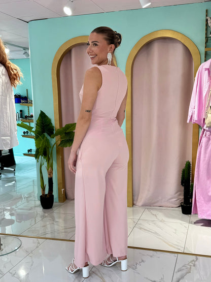 Combinaison pantalon avec broche soleil -rose pastel