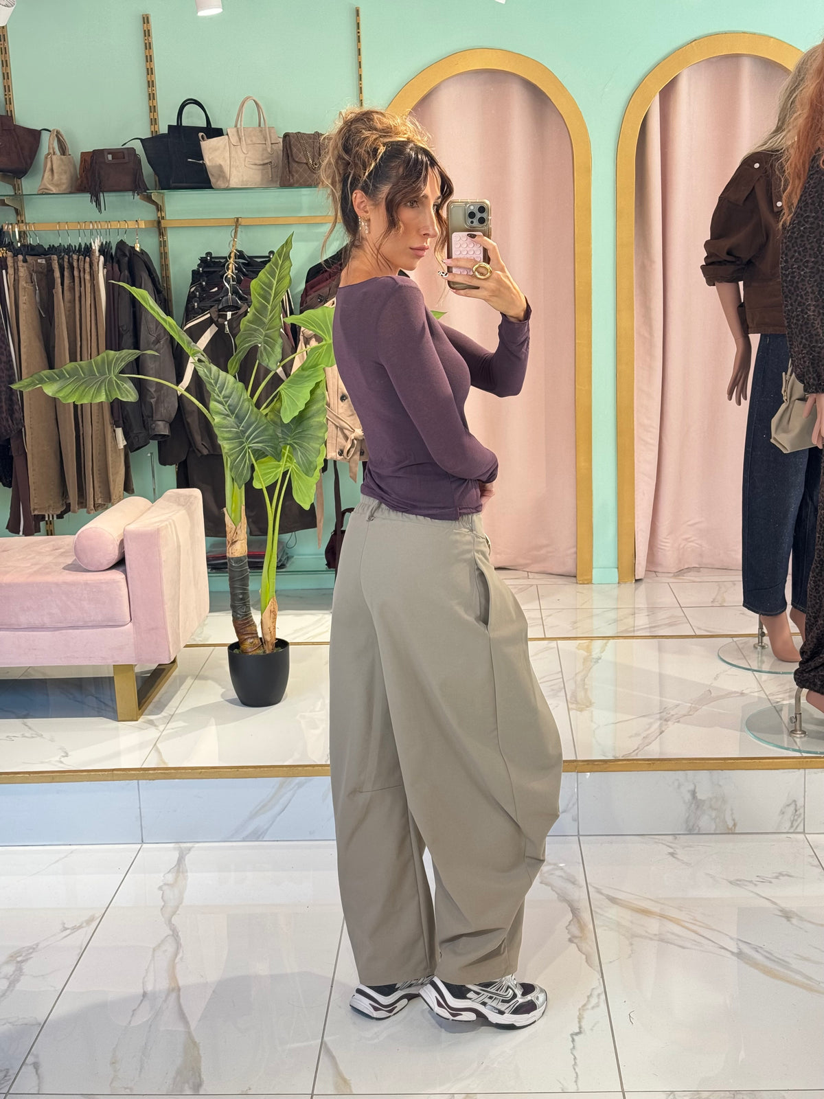 Pantalon à plis coupe baloon oversize - beige taupe