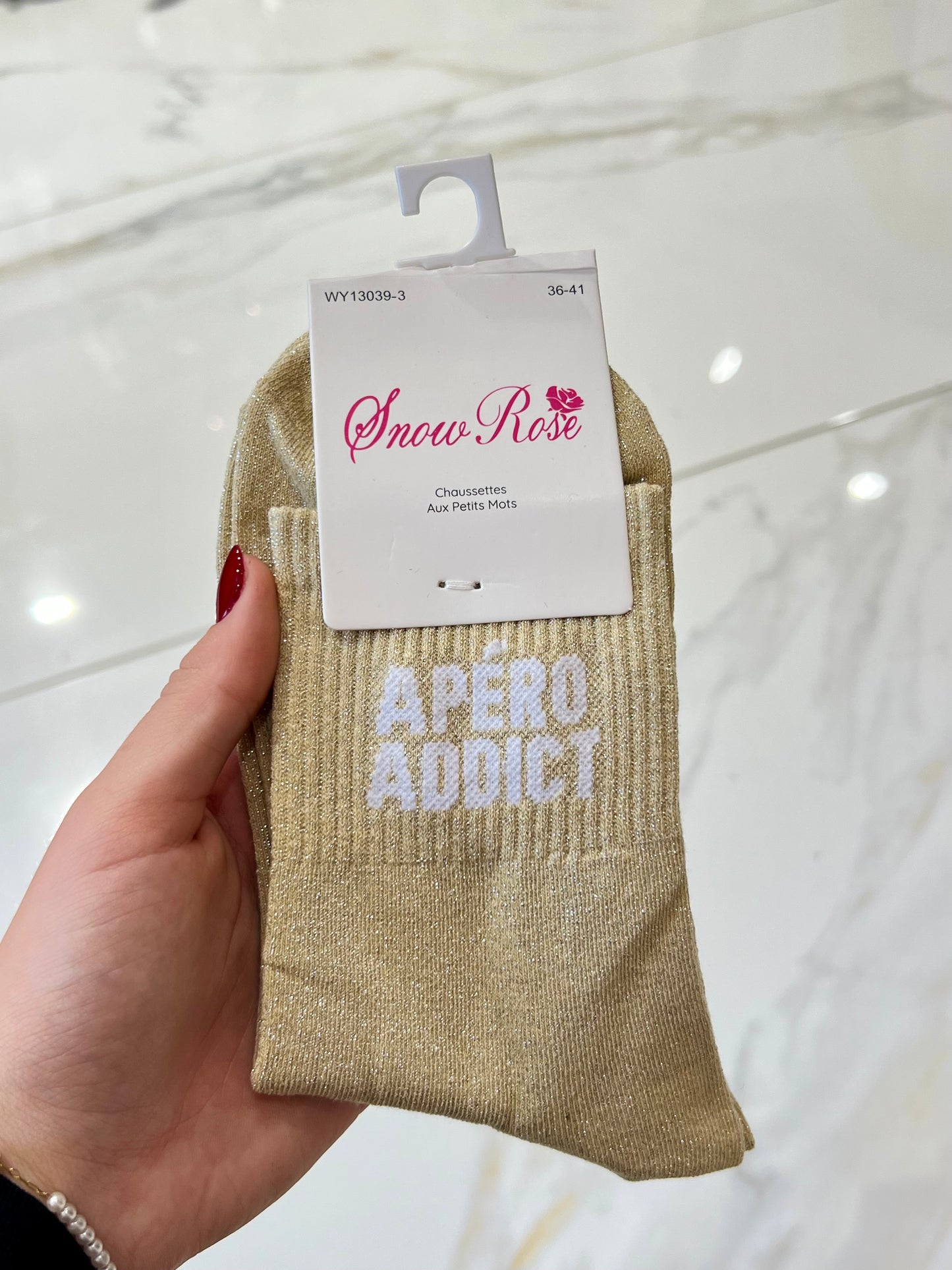 Chaussettes pailletées - message apéro addict