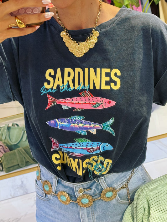 T-shirt sardine gris inscription jaune