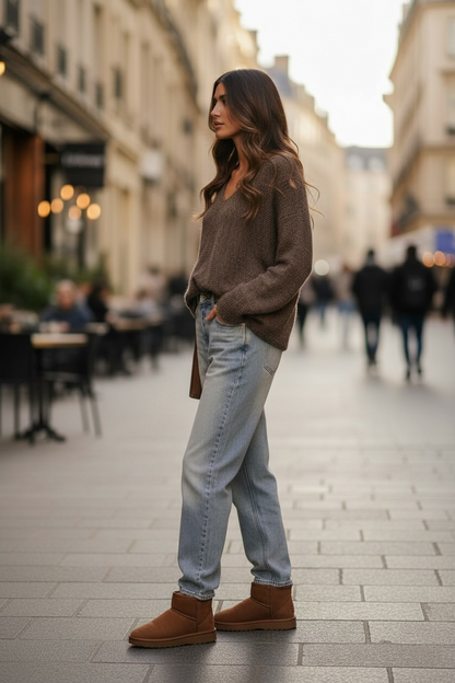 Pull en maille col V marron