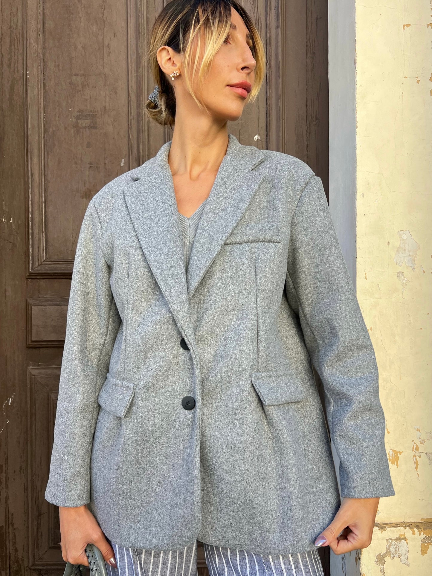 Manteau tailleur oversize gris
