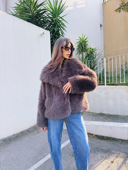 Manteau fausse fourrure chocolat