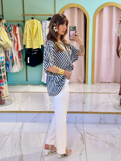 Chemise rayée maxi oversize - bleu marine