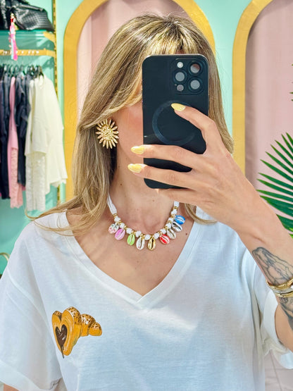 Collier tissu et coquillage - Mile et Mila blanc