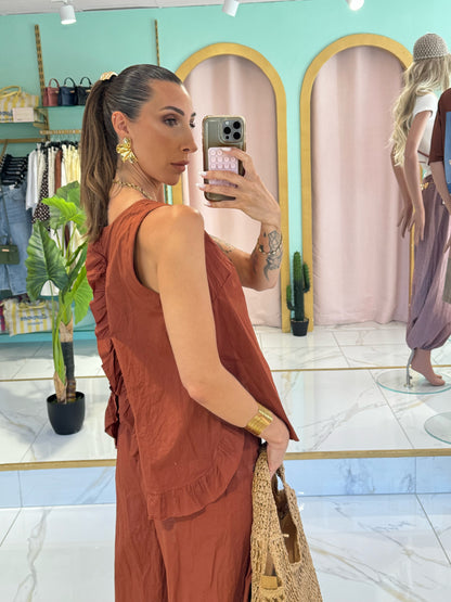 Top en coton loose ouvert dans le dos - terracota