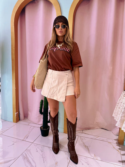 Jupe-short en jean crème- marivy