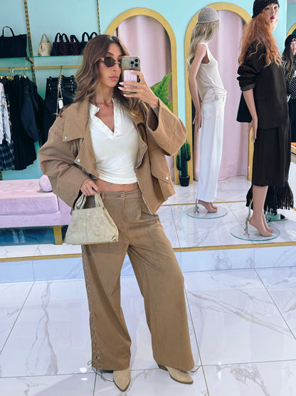 Pantalon Wide Leg Nubuck à Laçages – MOCHY