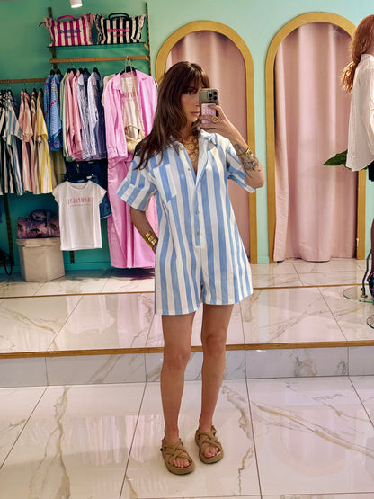 Combi short loose à rayures bleu ciel