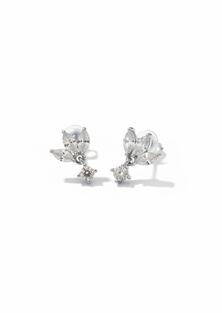 Boucles d’oreilles puces fleurs avec pendentif strass
