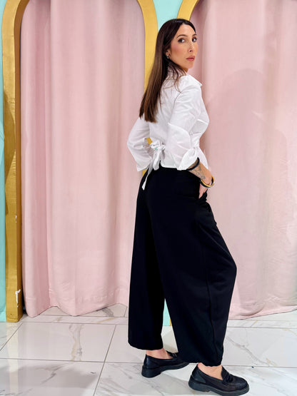 Pantalon tailleur loose coupe baloon détail croisé noir