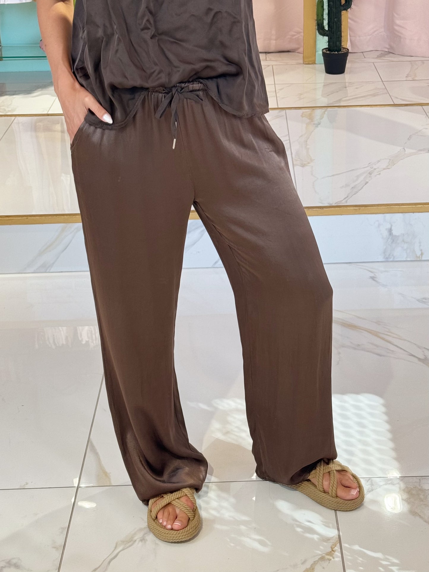Pantalon Satiné fluide - chocolat