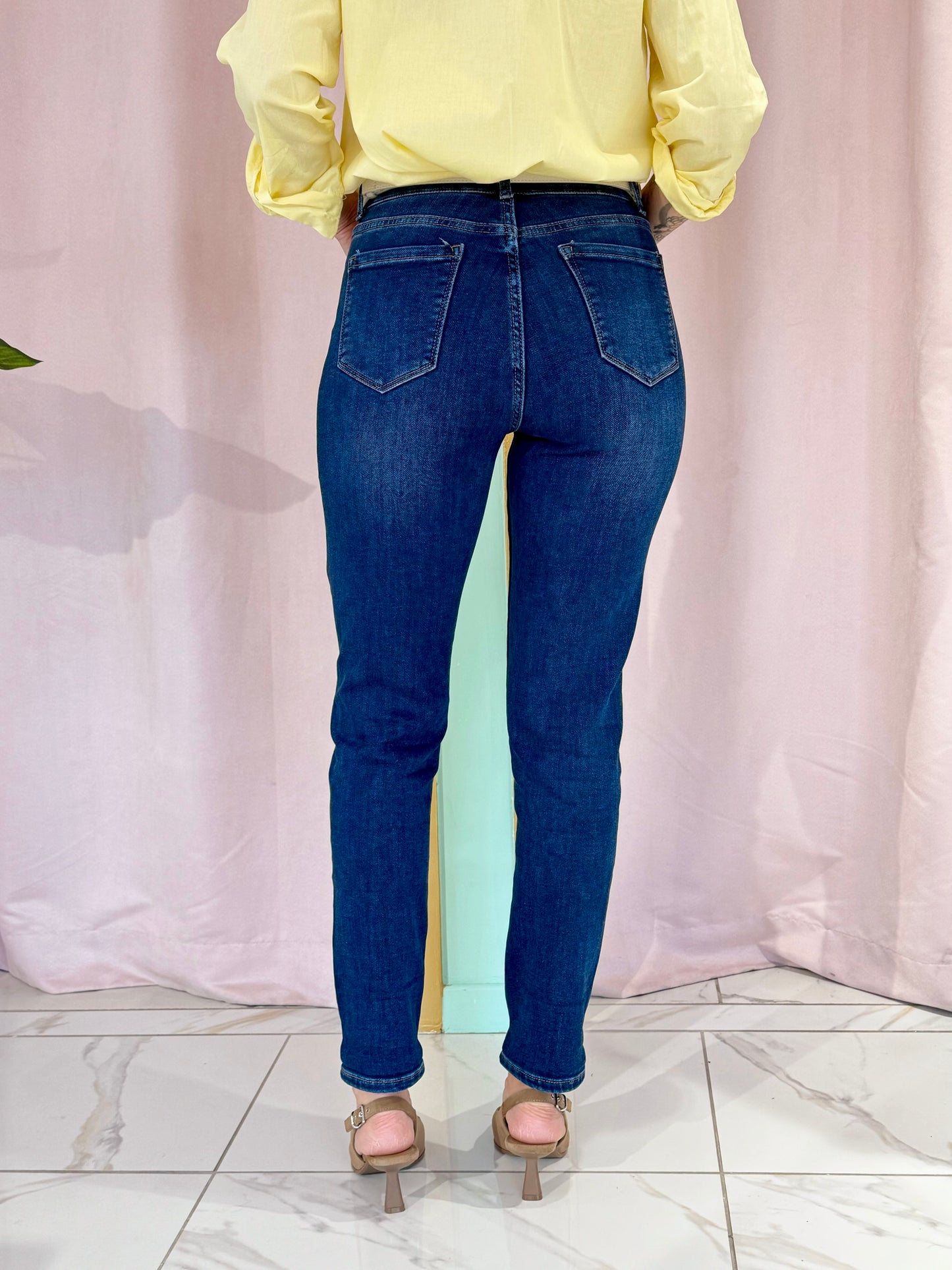 Jean mom fit bleu brut