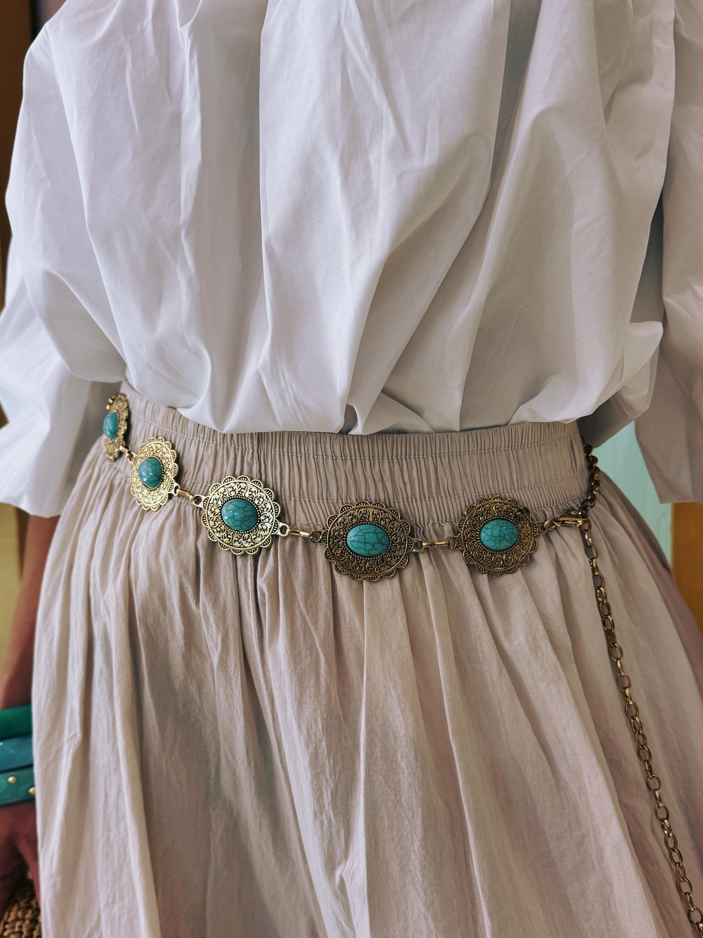 Ceinture chaîne bohème turquoise