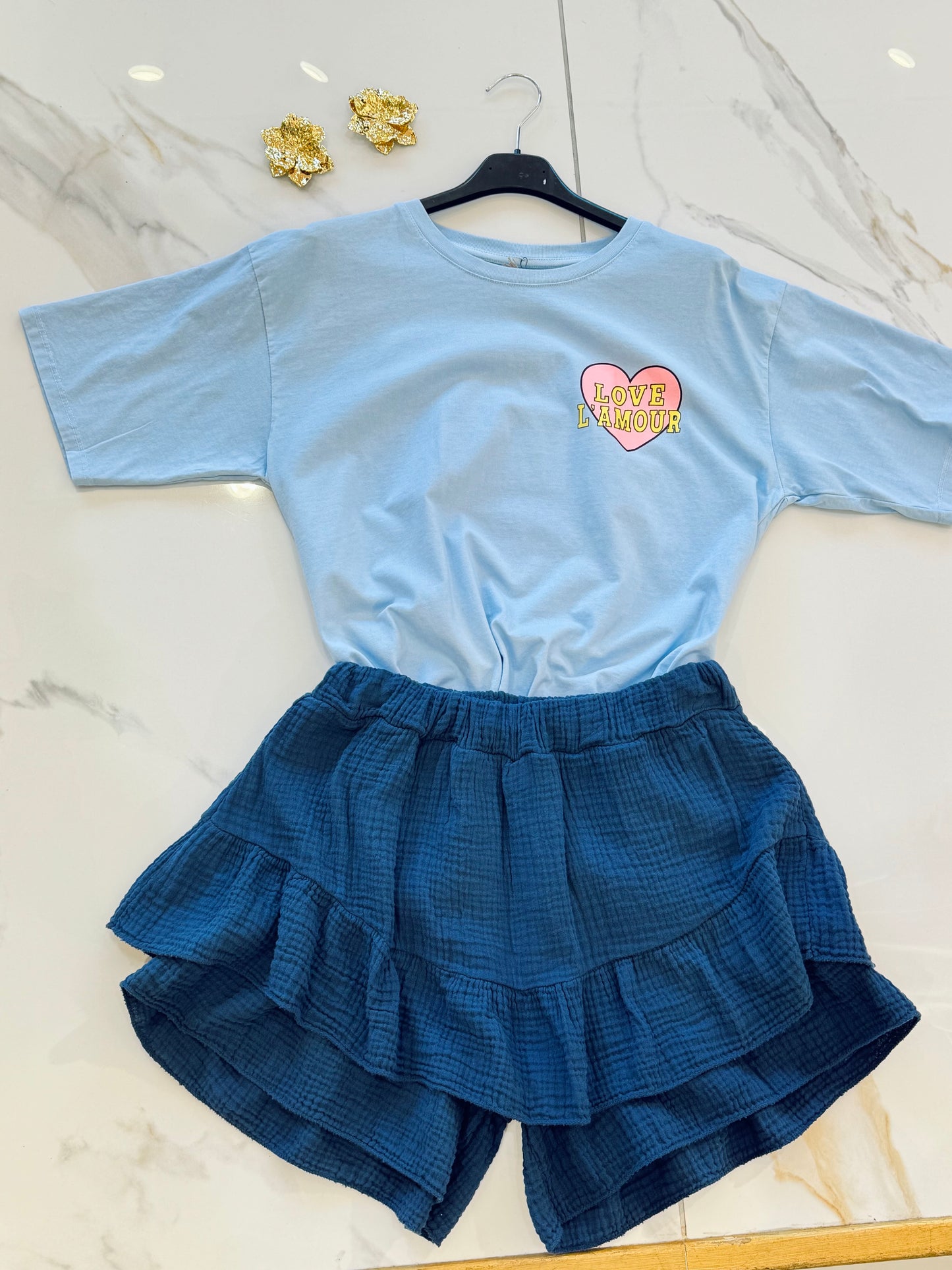 T-shirt coupe unisex love l’amour bleu ciel