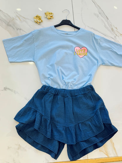 T-shirt coupe unisex love l’amour bleu ciel