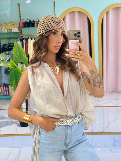Blouse légère sans manches- beige