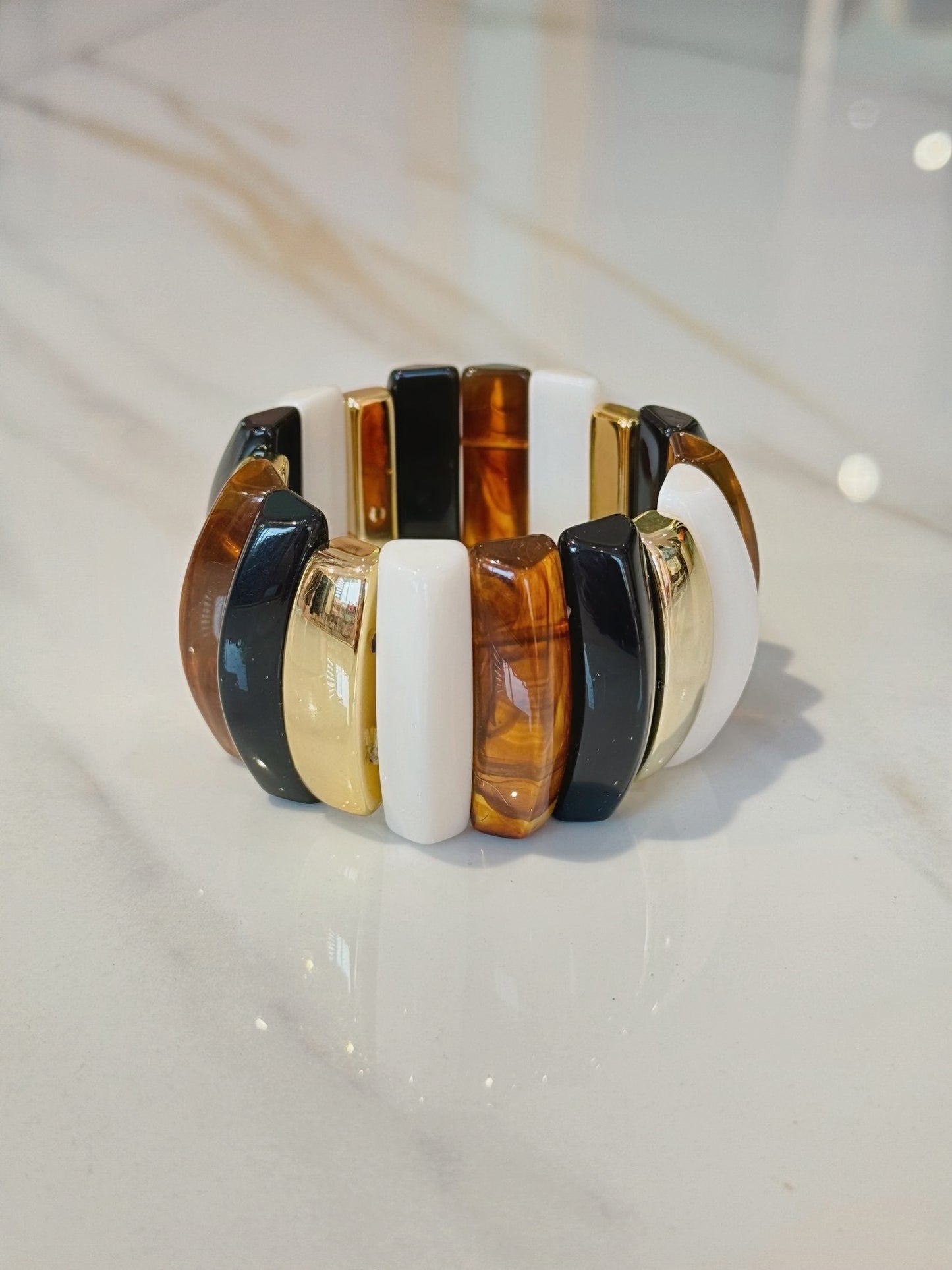 Manchette en résine élastiquée marron gold creme