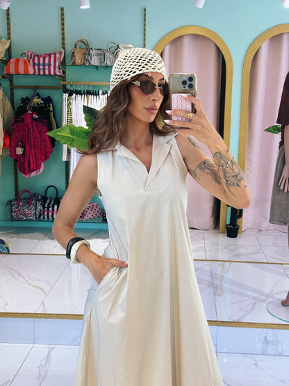 Robe midi col chemise - beige clair
