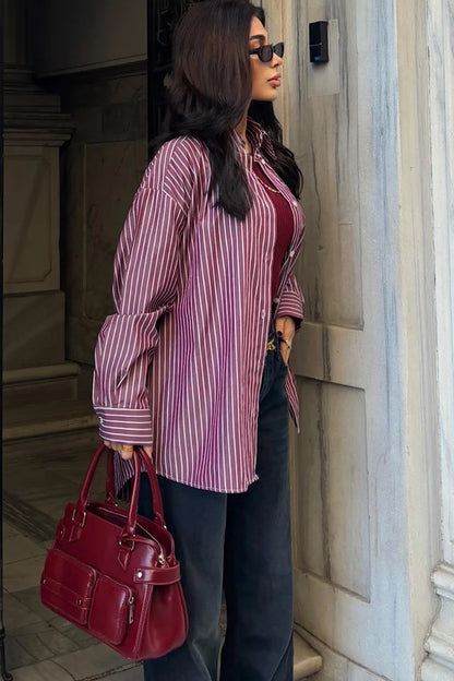 Chemise rayé en popeline bordeaux