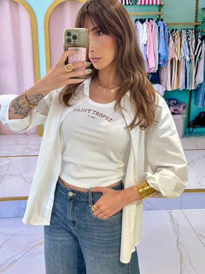 Débardeur + chemise blanche brodée st tropez