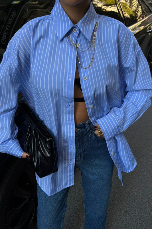 Chemise rayé en popeline bleu