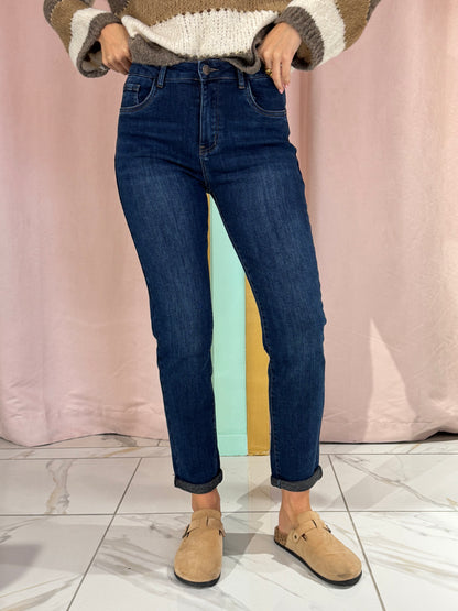Jean mom fit bleu brut