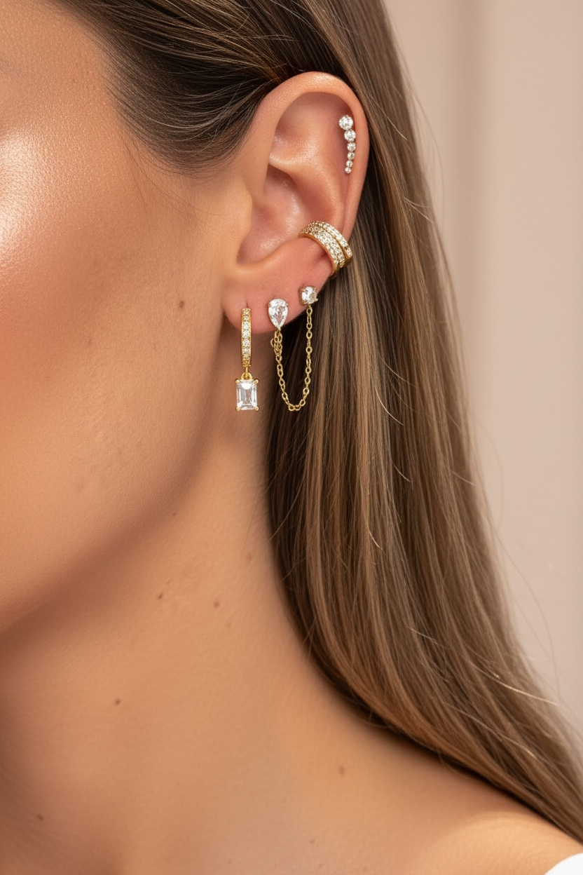 Boucle d’oreille petit anneau et carré strass gamme spacy