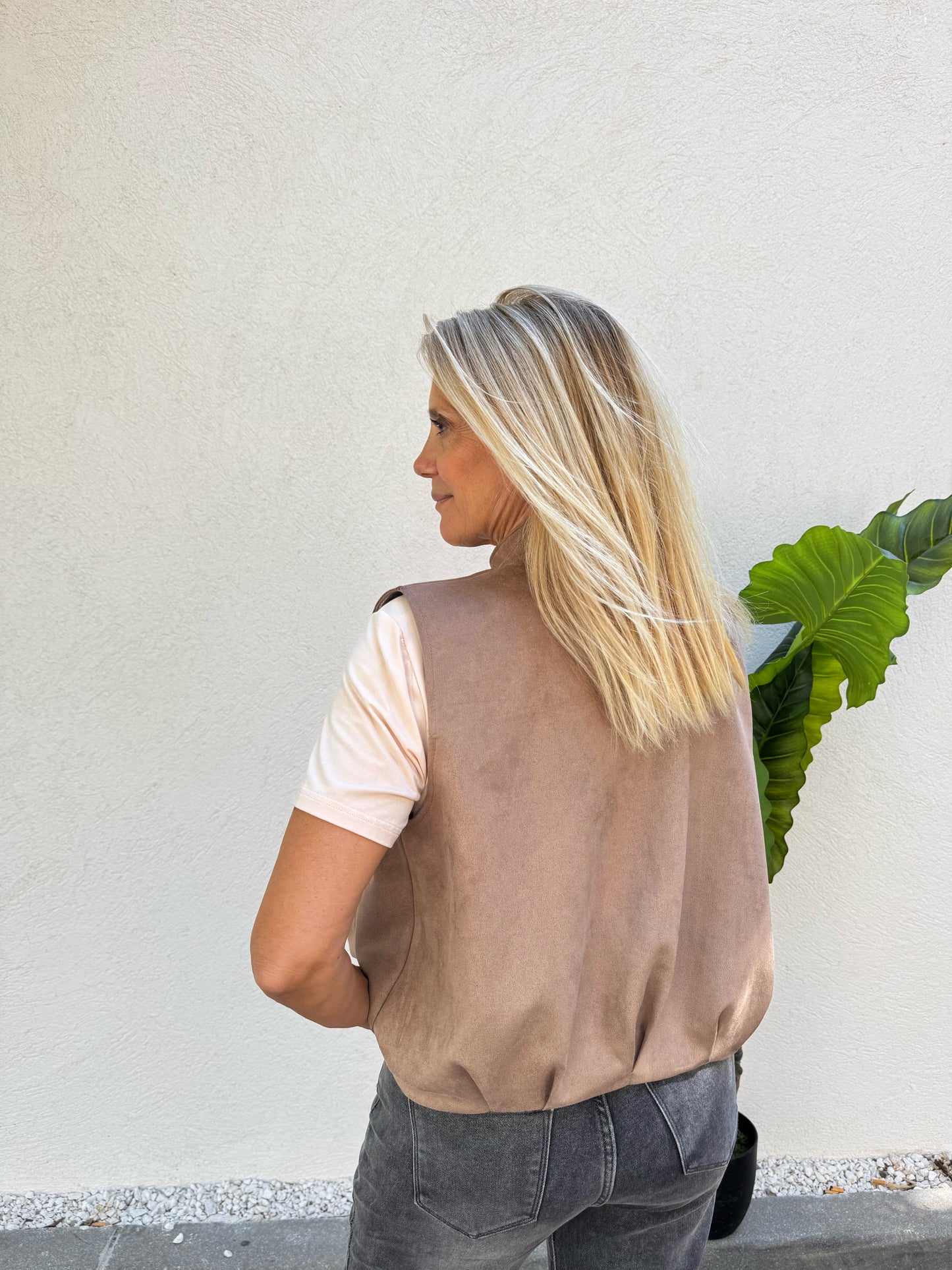 Veste sans manches façon nubuck beige