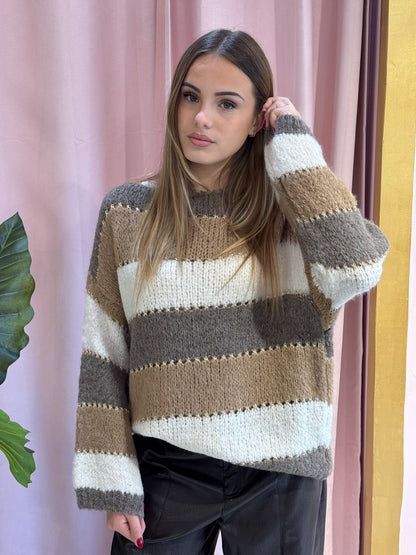 Pull en maille rayé multicolore Camel