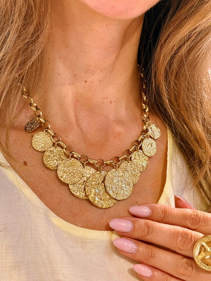 Collier pampilles martelées or